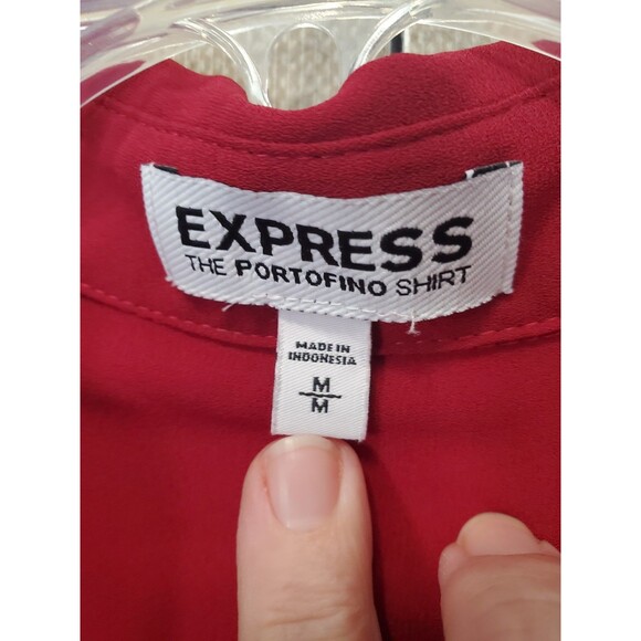 Express The Portofino Shirt Red Roll-Tab Sleeve Button-Up Shirt Size Medium - Picture 4 of 6